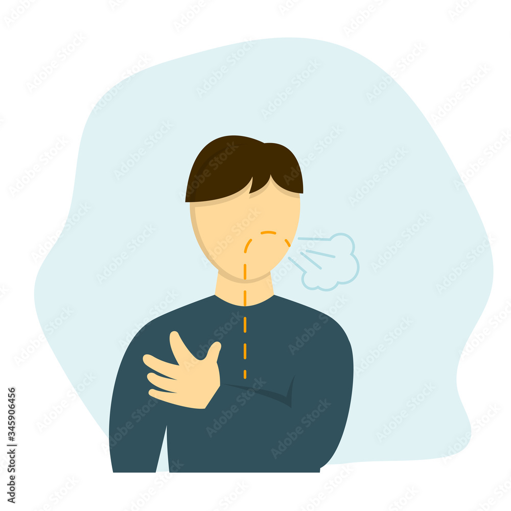 Man has shortness of breath vector illustration in flat design Man has shortness of breath vector illustration in flat design