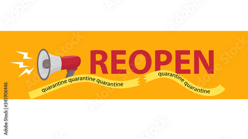 We opened after quarantine coronavirus, covid, lockdown. Reopening vector illustration with loudspeaker, shout and reopen