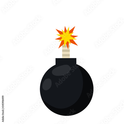 Bomb explosion. Danger sign for app explosion. Black military facility. Danger sign. Bang and blast. Cartoon flat illustration. Comic element