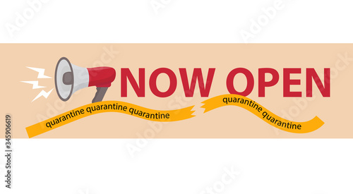 We opened after quarantine coronavirus, covid, lockdown. Reopening vector illustration with loudspeaker, shout and
