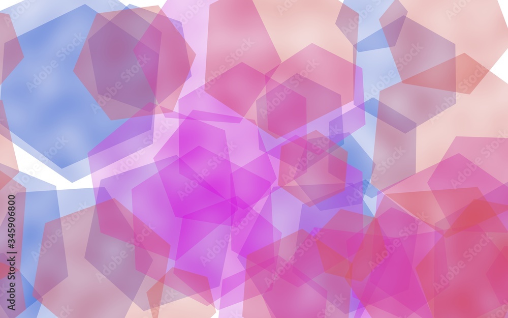Fototapeta premium Multicolored translucent hexagons on white background. Red tones. 3D illustration