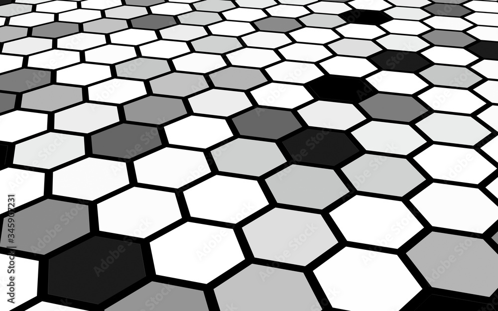 Honeycomb gray colored. Perspective view on polygon look like honeycomb. Isometric geometry. 3D illustration Honeycomb gray colored. Perspective view on polygon look like honeycomb. Isometric geometry. 3D illustration