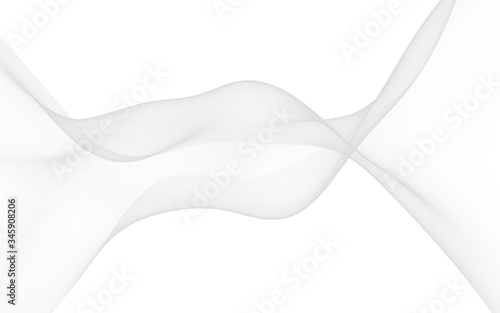 White abstract background. Fluttering white scarf. Waving on wind white fabric. 3D illustration