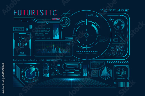 Futuristic HUD Ui for app. User interface HUD and Infographic elements, virtual graphic, simulation, graph, icon, Augment reality and screen monitor interface hud infographic set.