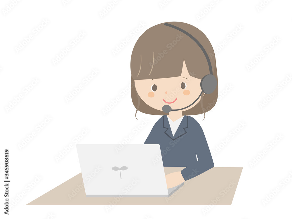 Business woman wearing a headset to work