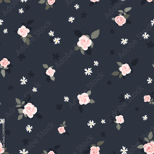 Cute hand drawn roses seamless pattern, romantic background, great for textiles, banners, wallpapers, wrapping - vector design