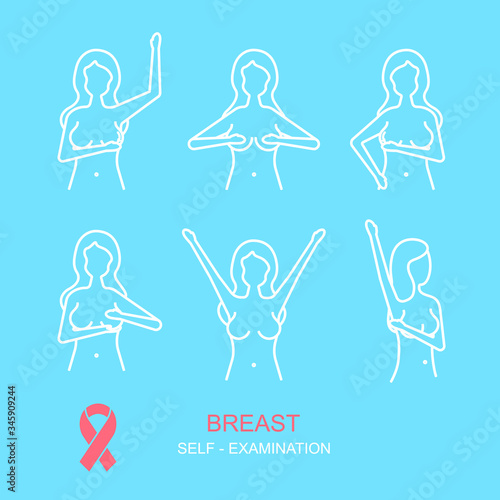 Prevention of Breast Cancer Thin Line Concept Card Poster Ad. Vector