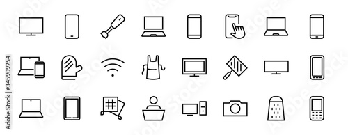  set of smart devices and gadgets, computer hardware and electronics. Electronic device icons for web and mobile vector lines. Editable stroke. 480x480 pixels
