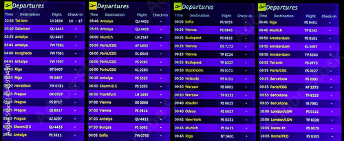 Airport terminal Board arrivals or departures dark blue widescreen © Emoji Smileys People