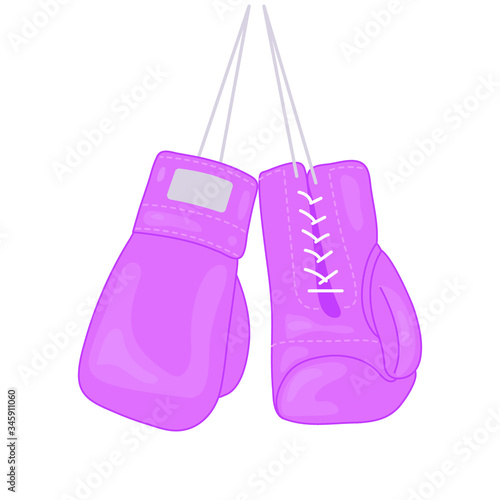 pink boxing gloves with white lace. women box sports. Breast cancer concept, girls power. fist protection equipment. boxer sportswear Symbol of fight, combat, competition isolated vector illustration