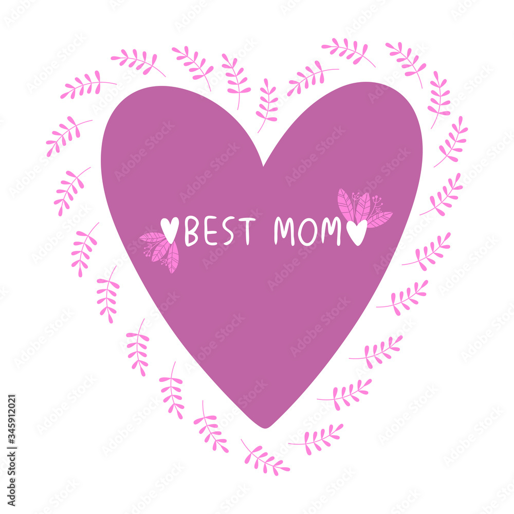 Floral print for mother's day. Lettering with a floral pattern and a heart.