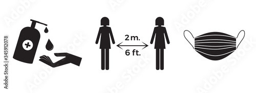 Coronavirus prevention icons. Protect yourseff and others from COVID-19 vector illustration