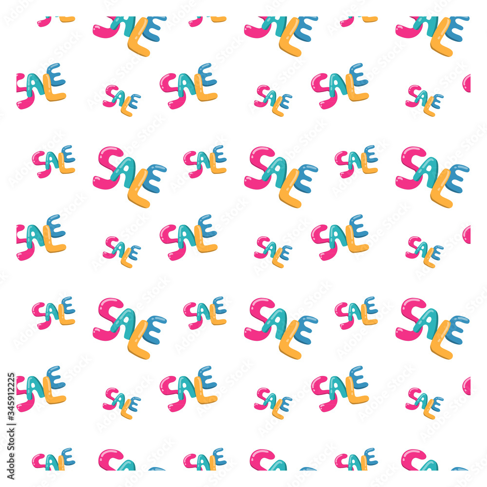 Seamless pattern lettering sale in the style of Doodle. Bright colors. Vector illustration.