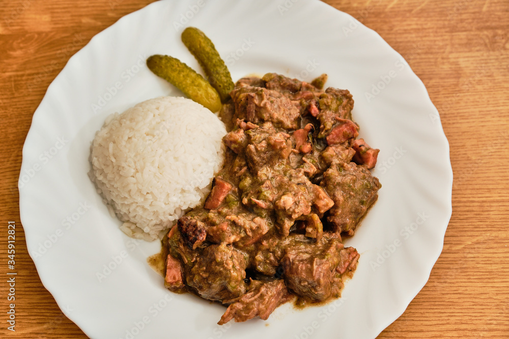 Tasty znojemska sauce with beef czech food