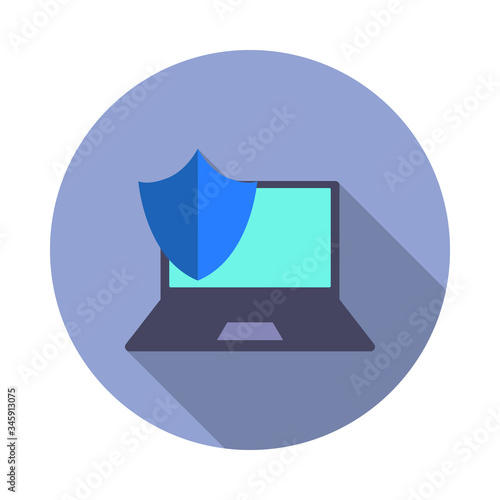 laptop under protection long shadow icon. Simple color vector of virus and antivirus icons for ui and ux, website or mobile application