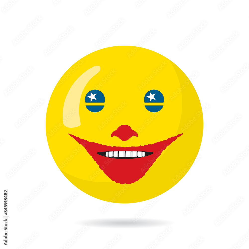Fototapeta premium Angry Clown Make up Happy Smiling Face Scary Infernal Circle Creative Concept - Blue Red and Yellow on White Background - Flat Graphic Design