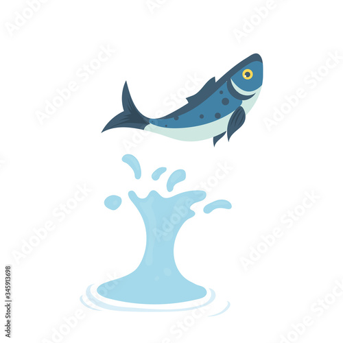 Fish jumps out of the water. Fish isolated on a white background. Vector.