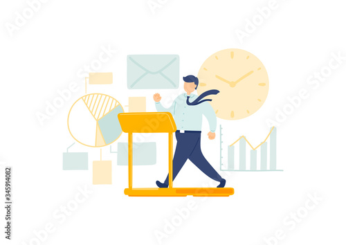 Work time employee management, Miniature staff tiny people run on clock, Business metaphor concept Poster or social banner design, Vector illustration isolated on white background