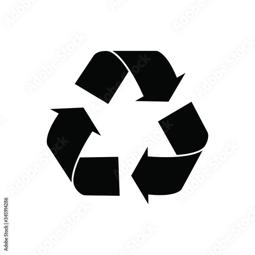 black arrows recycling sign. Ecology. Recycle Symbol, Isolated On White Background stock Vector icon. Trash, Organic Waste, Plastic, Aluminium Can, Pollution, Recycle Plant