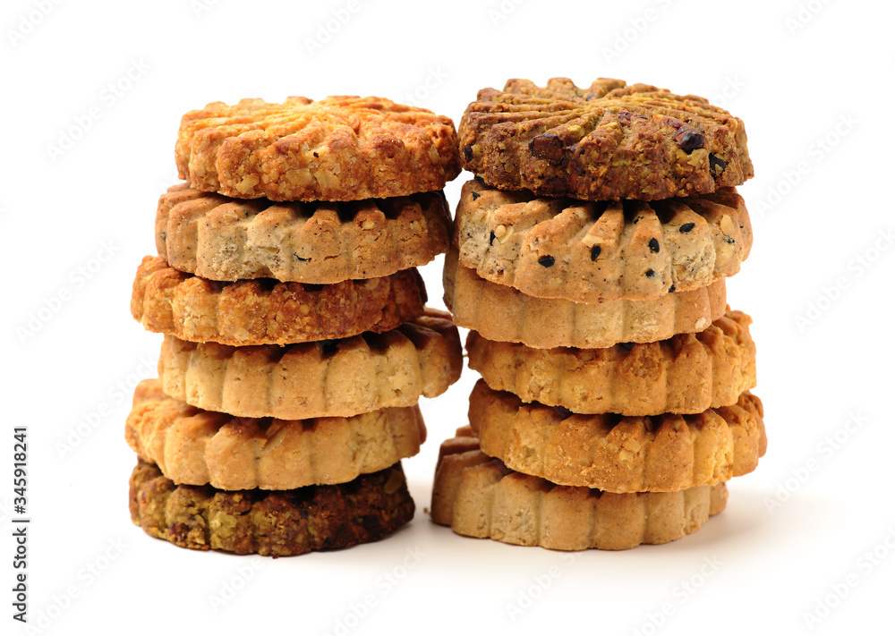 Cookies made of whole grain cereals on a white background Cookies made of whole grain cereals on a white background