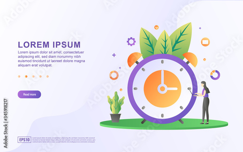 Landing page template with illustrations managing time for business and personal life.