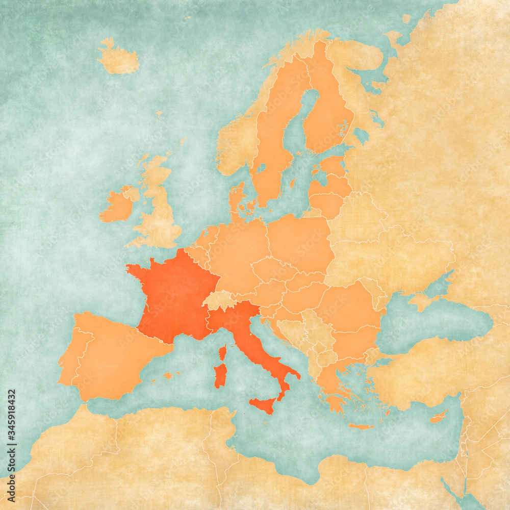 Map of European Union - France and Italy
