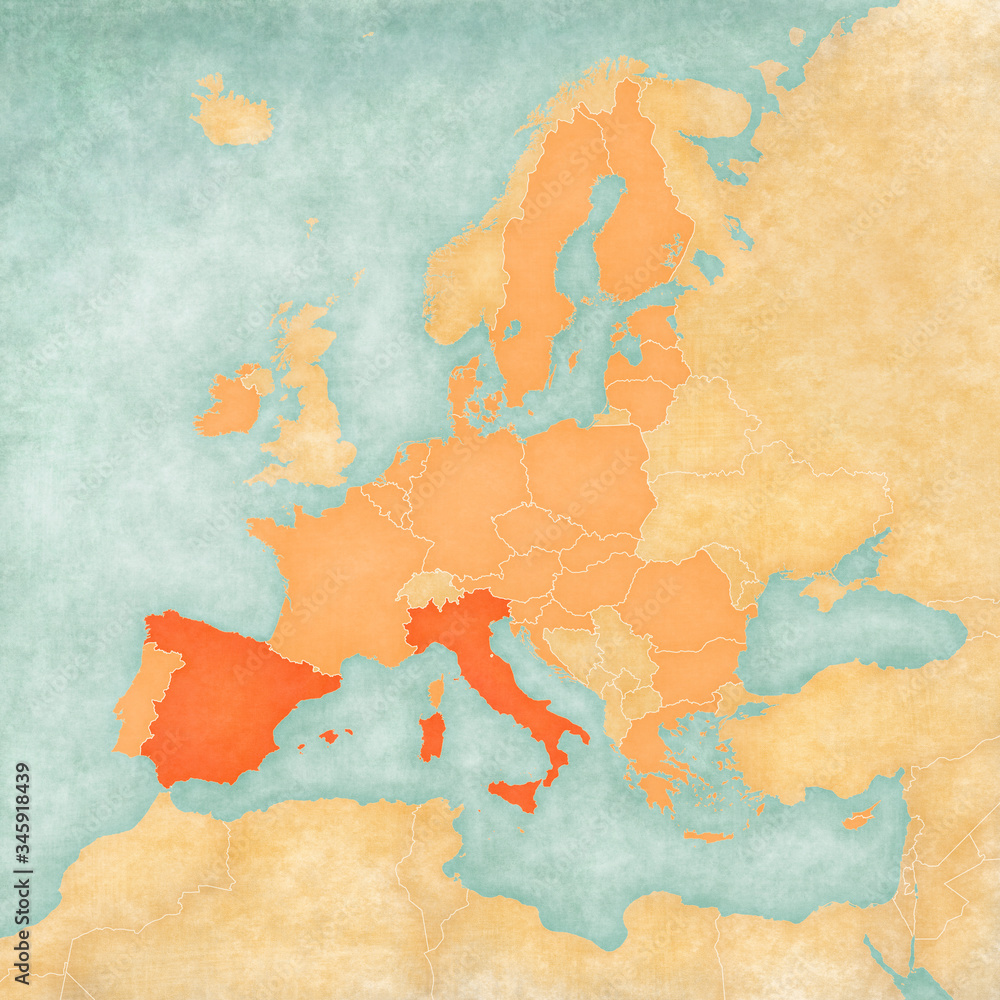 Map of European Union - Italy and Spain