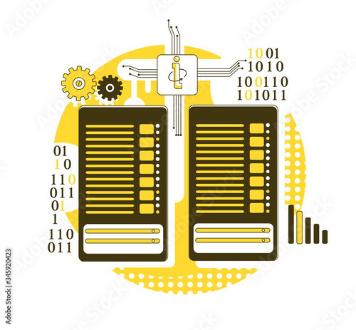 Mainframe thin line concept vector illustration. Server racks 2D cartoon composition for web design. Computer technology, data center equipment. Enterprise storage system creative idea