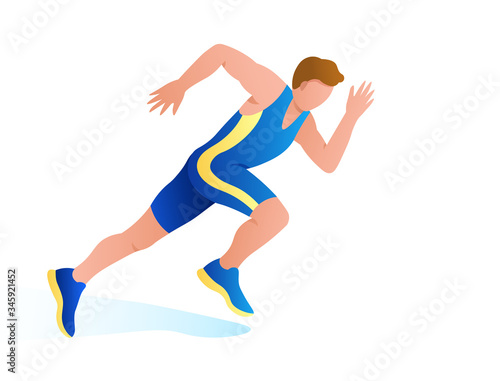 the athlete runs through the stadium. Training, championship, competition. Vector illustration. The concept of winning, striving for a goal and achieving. silhouette