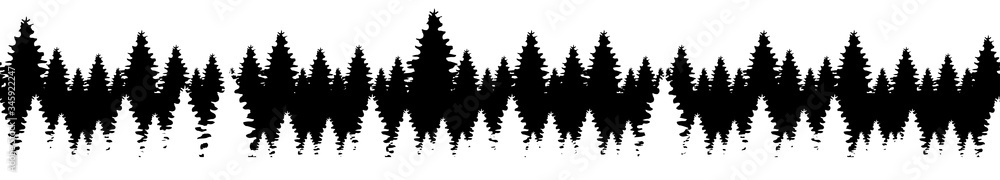 Coniferous forest black silhouette seamless border. Wild landscape ...