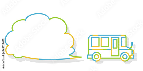 A bus that runs while producing gas. The shape of the gas is speech balloon.
