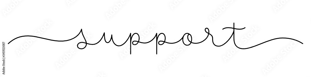 SUPPORT black vector monoline calligraphy banner with swashes SUPPORT black vector monoline calligraphy banner with swashes