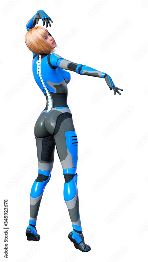 3D Rendering Female Robot on White