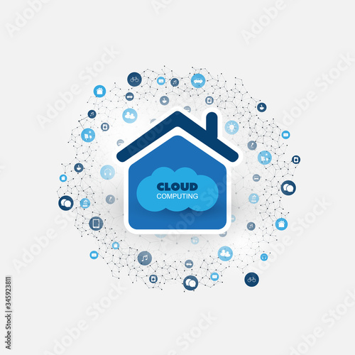 Cloud Computing Technology Design Concept with Icons - Digital Network Connections, Internet Services - Vector Illustration