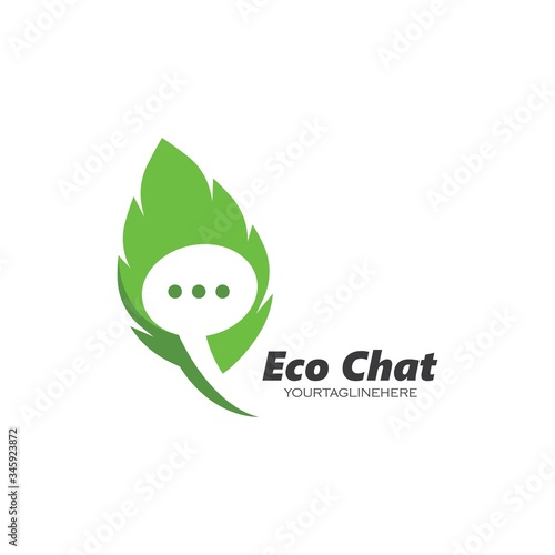 speech bubble leaf concept logo icon vector