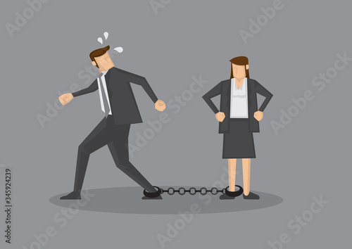 Businessman Chained to Businesswoman Vector Cartoon Illustration