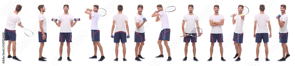 panoramic collage of male handyman isolated on white panoramic collage of male handyman isolated on white