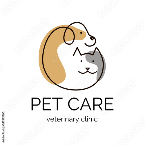 Pet care.Veterinary clinic logo tamplate. Dog and cat design logo. Vector illustration.