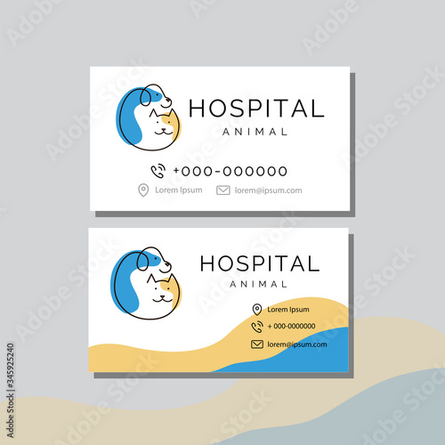 Business card vector template with animal hospital logo. 