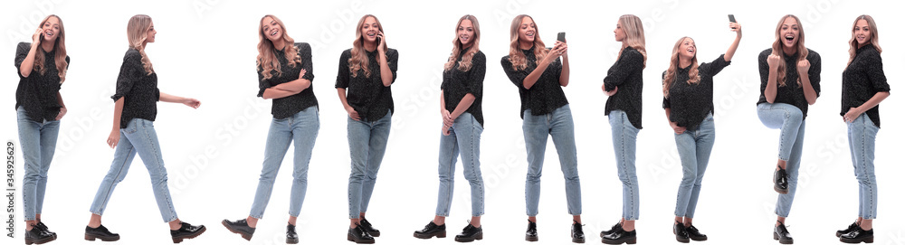 photo collage of a modern young woman with a smartphone photo collage of a modern young woman with a smartphone