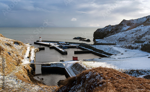 lybster winter harbour scene photo