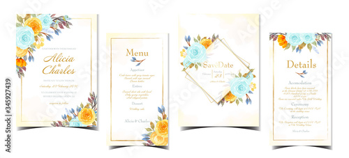  set of abstract wedding invitation card with flowers
