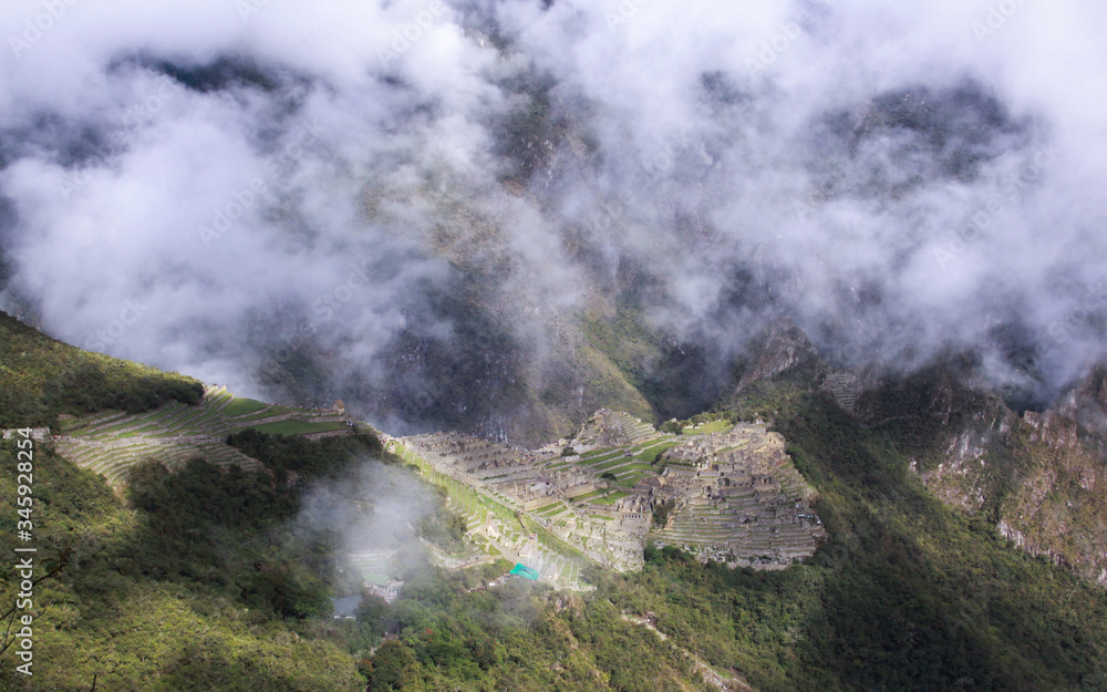 Machu Picchu site seen from Inca Trail entrance Machu Picchu site seen from Inca Trail entrance