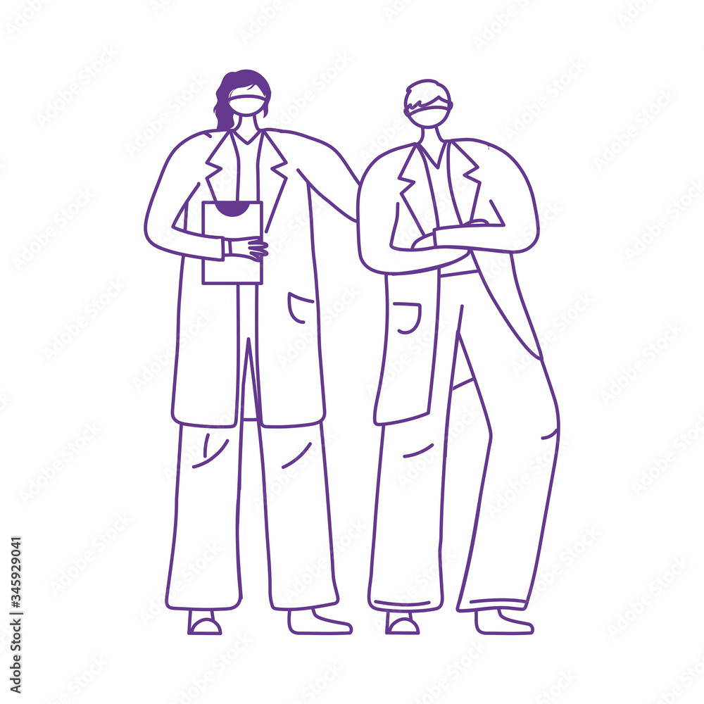 male and female doctors staff medical mask and report male and female doctors staff medical mask and report