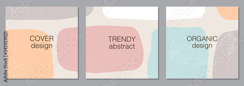 Set of social media post templates with minimal abstract organic shapes composition in trendy contemporary collage style