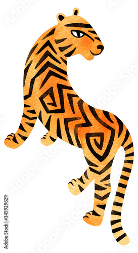 Watercolor jungle tiger. Hand painted exotic animal illustration. © Sonyara
