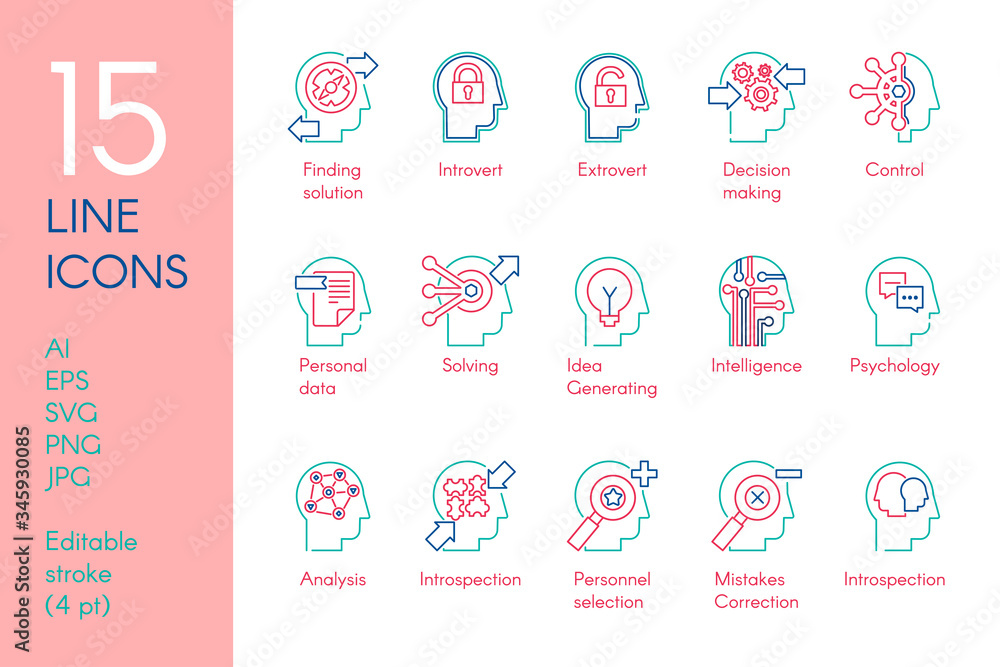 Mental activity color linear icons set Mental activity color linear icons set