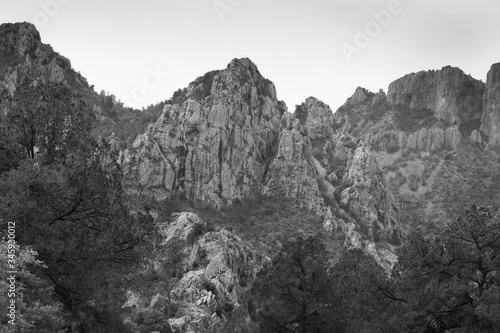 Mountain under a clear sky in black and white