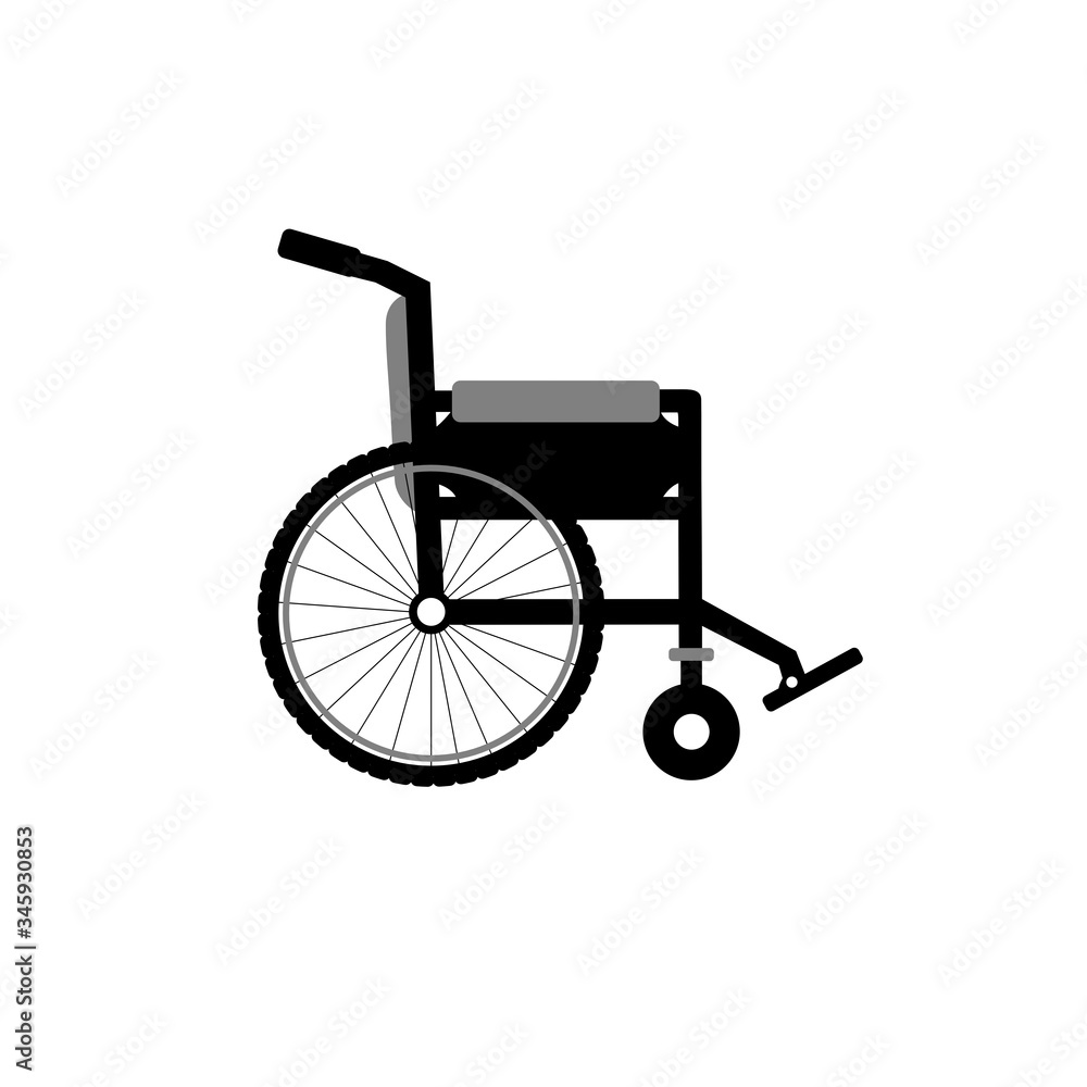 wheelchair isolated on white background. Medical wheelchair. Silhouette vector design.