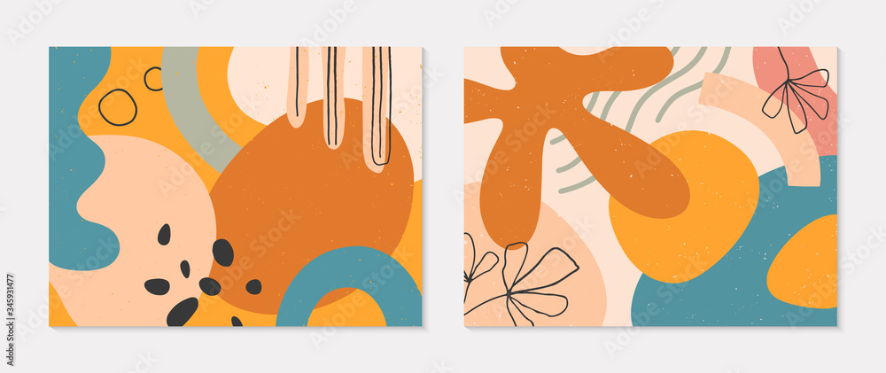 Set of modern vector collages with hand drawn organic shapes,textures and graphic elements.Trendy contemporary design perfect for prints,social media,banners,invitations,branding design,covers